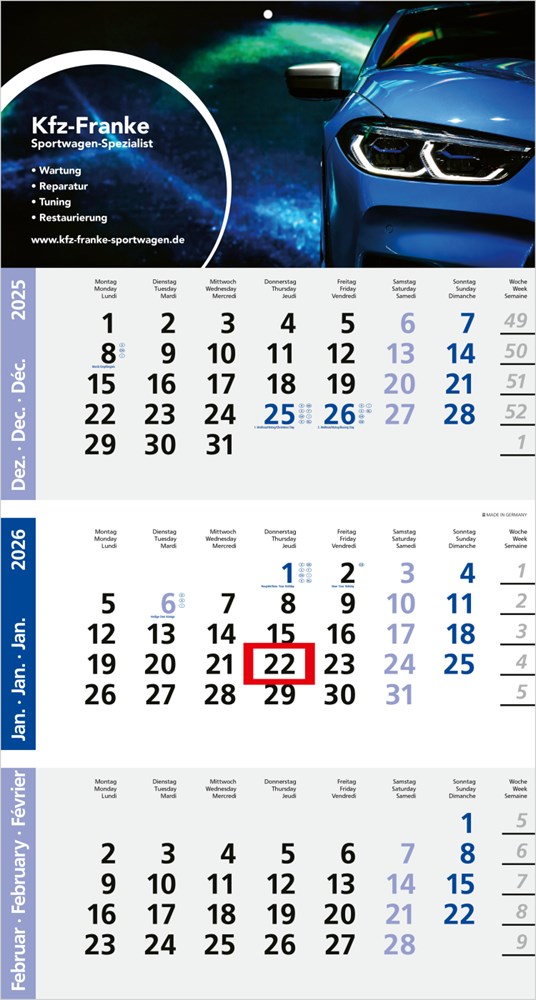 3-Monatskalender Logic 3 Post Bestseller (Einblatt)